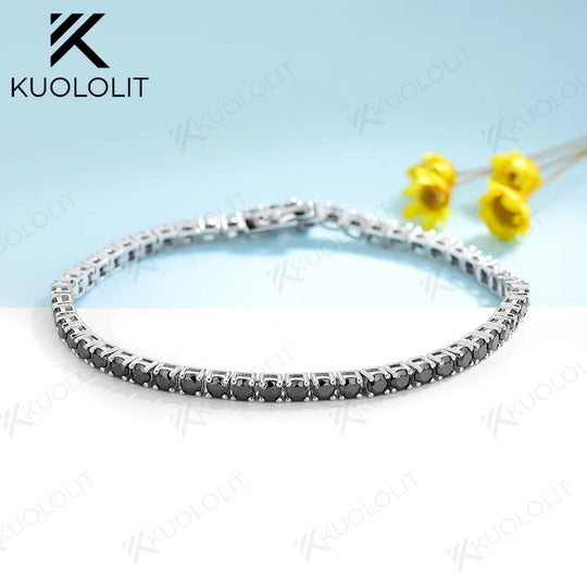 Kuololit 4.0 3.0mm Black Moissanite Tennis Bracelet for Women Men 14K 10K Yellow Gold Tennis Bracelet for Engagement Christmas