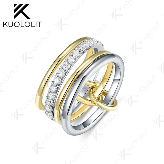 Kuololit1CTW Moissanite Stackable Rings for Women Solid14K10K 925Sliver White and Yellow Gold Two Tone Bands for Christmas Gifts