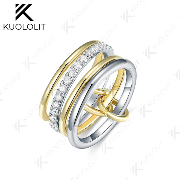 Kuololit1CTW Moissanite Stackable Rings for Women Solid14K10K 925Sliver White and Yellow Gold Two Tone Bands for Christmas Gifts