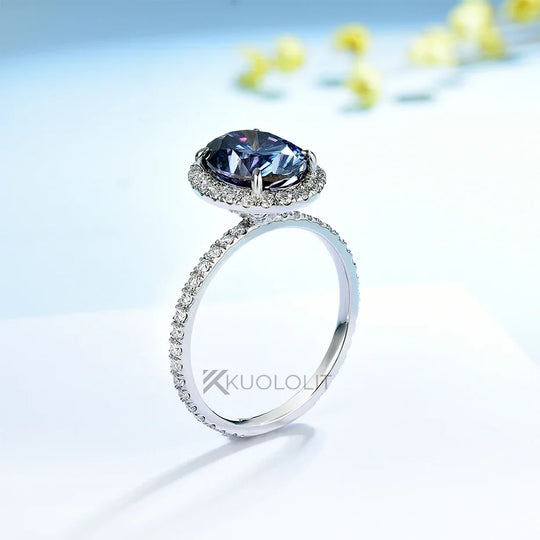 Kuololit 3CT Blue Moissanite Ring for Women Solid 14K 10K Yellow Gold Origanal Blue Color Oval Ring for Engagement Christmas