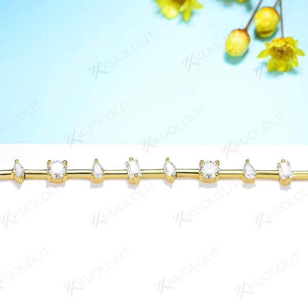 Kuololit 5.6CTW Moissanite Bracelets for Women Men 14K 10K 585 Solid Gold 925 Silver Pear Emerald Cut for Engagement Classic