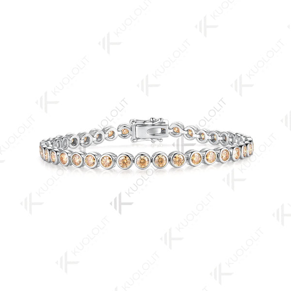 Kuololit Champagne Cyan Moissanite Round 3.0mm Tennis Bracelet for Women Solid 14K 10K 585 White Gold Bracelet for Engagement Christmas Gift