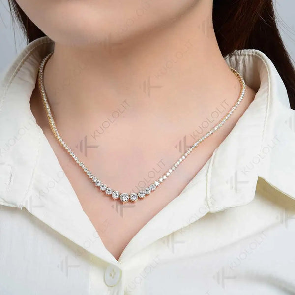 Kuololit 8CTW Moissanite Graduated Tennis Necklace for Women Solid 18K 14K 10K Gold  for Anniversary Engagement Christmas Gifts