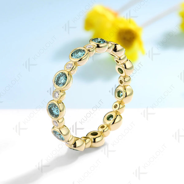 Kuololit 1.3CTW Cyan White Moissanite Ring for Women Solid 14K 10K 585 Yellow Gold Eternity Full Band for Christmas Gifts Party