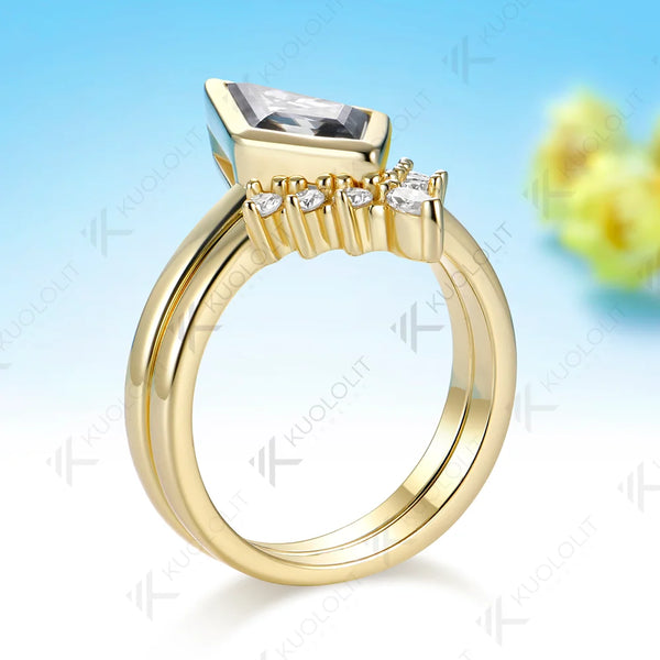 Kuololit 2.8CT Gray Kite Moissanite Custom Ring for Women Solid 14K 10K 585 Yellow Gold Engagement Ring for Christmas Gift Party