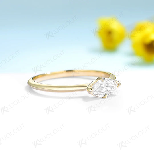 Kuololit 0.5CT Lab Grown Diamond Engagement Ring for Women Solid 18K 14K 10K 585 Yellow Gold Marquise Ring for Christmas Gifts