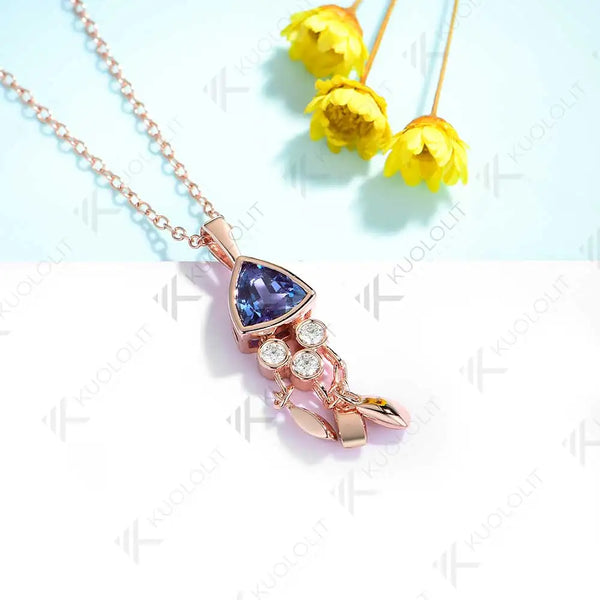 Kuololit 1.2CT Lab Grown Alexandrite Jellyfish Necklace for Women Solid 18K 14K 10K 585 Gold Moissanite Pendant for Christmas