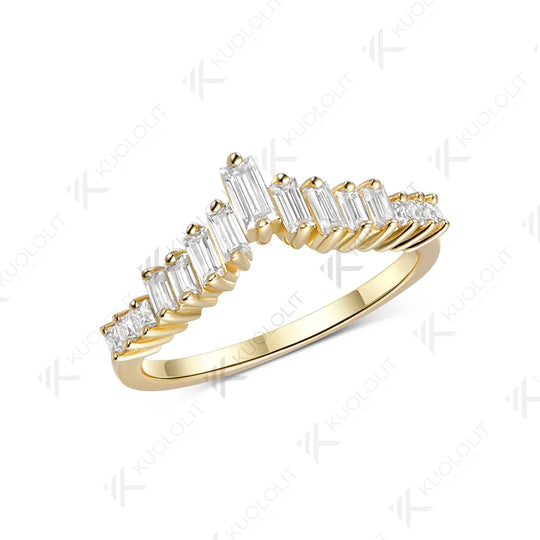 Kuololit Trapezoid Moissanite Custom Ring for Women Solid 14K 10K Yellow Gold  Eternity Half Band for Anniversary Christmas
