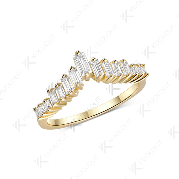 Kuololit Trapezoid Moissanite Custom Ring for Women Solid 14K 10K Yellow Gold  Eternity Half Band for Anniversary Christmas