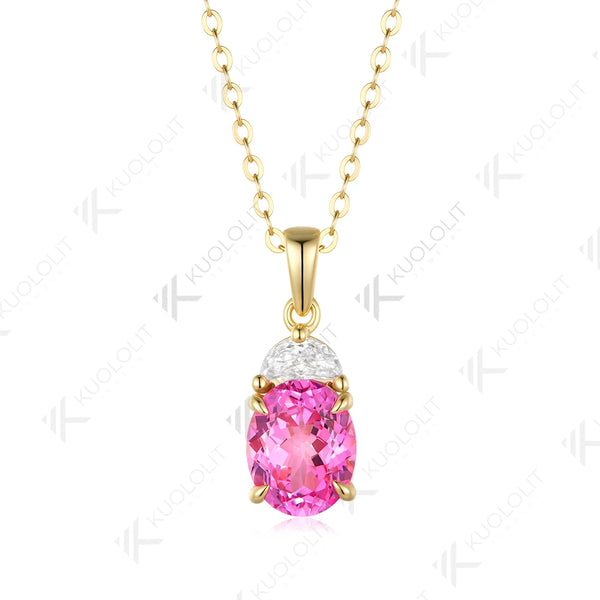 Kuololit 3CT Lab Pink Sapphire Custom Set Necklace for Women Solid 14K 10K 585 Yellow Gold Necklace for Christmas Gifts Party