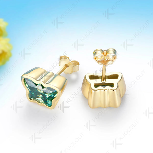 Kuololit 4CTW Butterfly Cyan Moissanite Clip Earring for Women Solid 14K 10K Yellow Gold Animal Earring for Christmas Gift Party