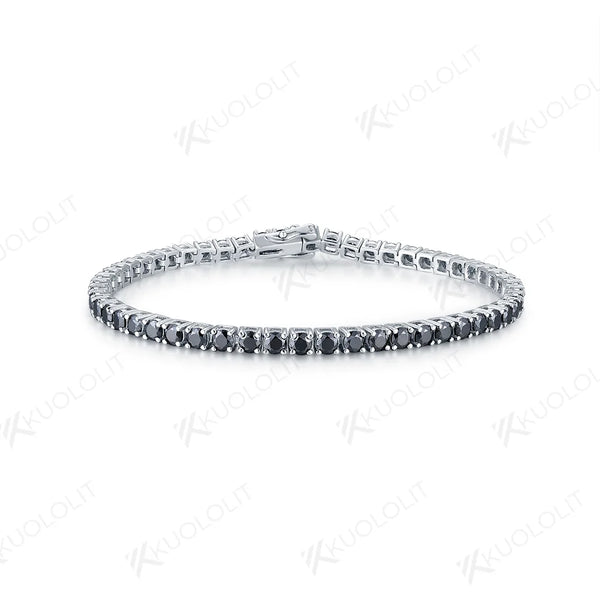 Kuololit 4.0 3.0mm Black Moissanite Tennis Bracelet for Women Men 14K 10K Yellow Gold Tennis Bracelet for Engagement Christmas
