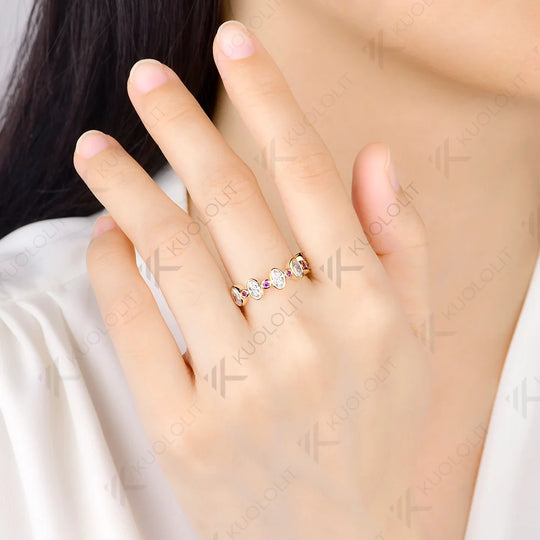 Kuololit Lab Grown Pink Sapphire Moissanite Custom Ring for Women Solid 14K 10K 585 Yellow Gold for Christmas Gift Engagement