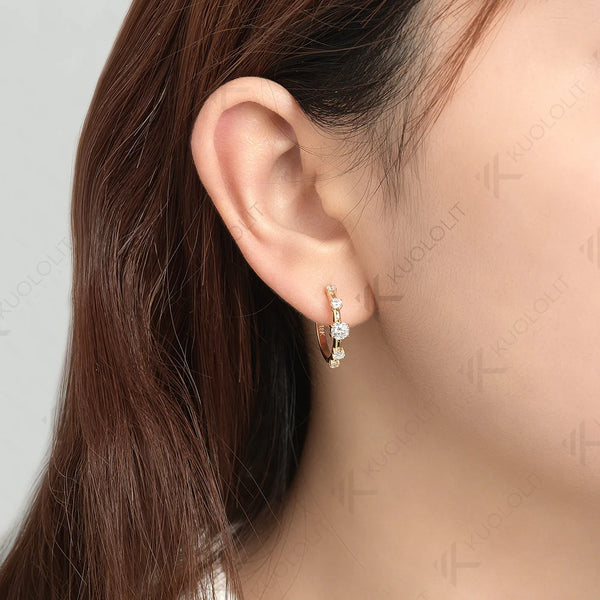 Kuololit 1CTW Round Lab Grown Diamond Hoop Earrings for Women Solid 18K 14K 10K 585 Yellow Gold  VS Diamonds for Christmas Gifts