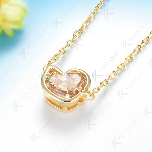Kuololit 1.5CT Duck Champagne  Moissanite Necklace for Women Solid 14K 10K Yellow Gold Animal Pedant for Engagement Christmas