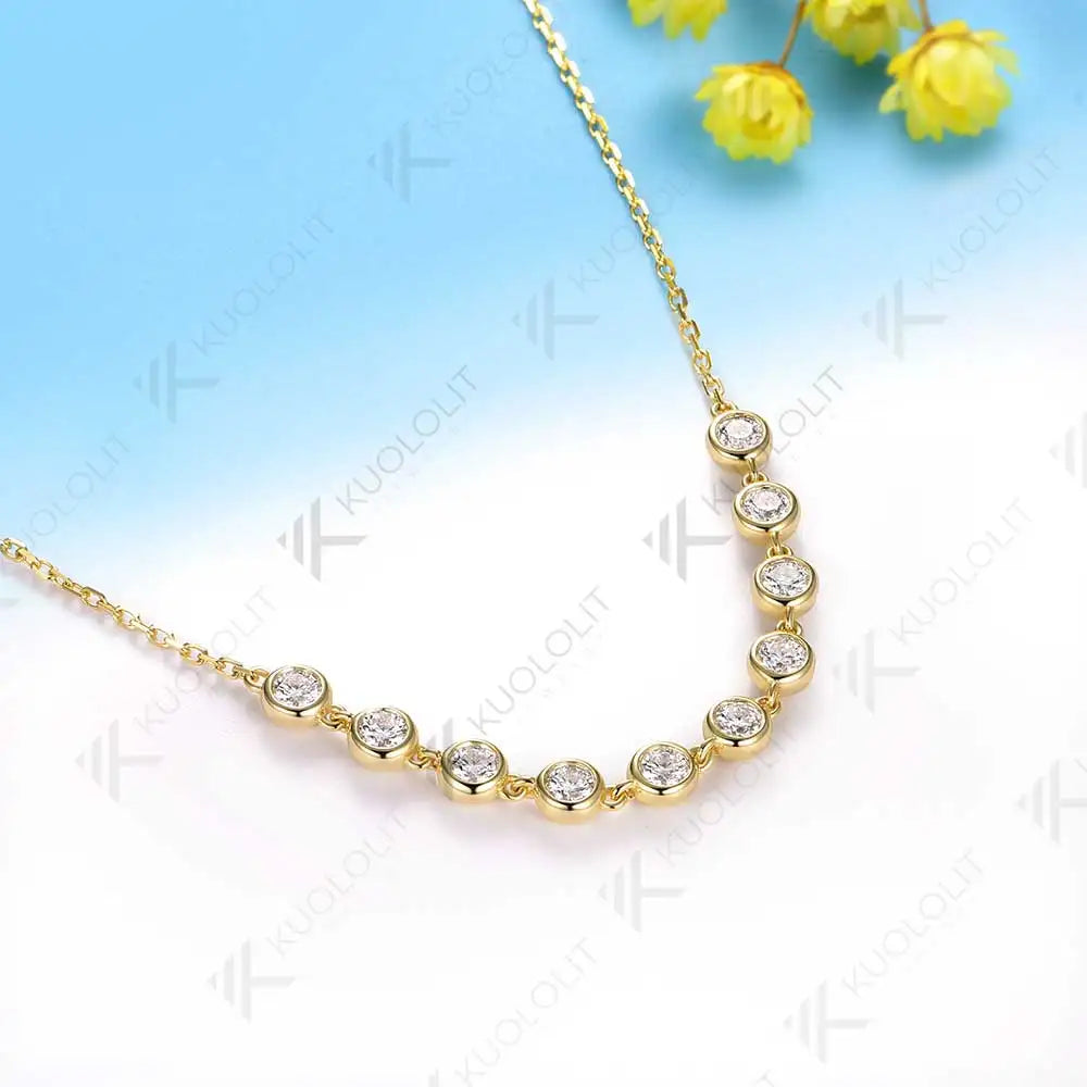 Kuololit 1CTW Lab Grown Diamonds Necklaces for Women Men Solid 585 14K 10K Yellow Gold Bezel Set for Anniversary Christmas Gifts
