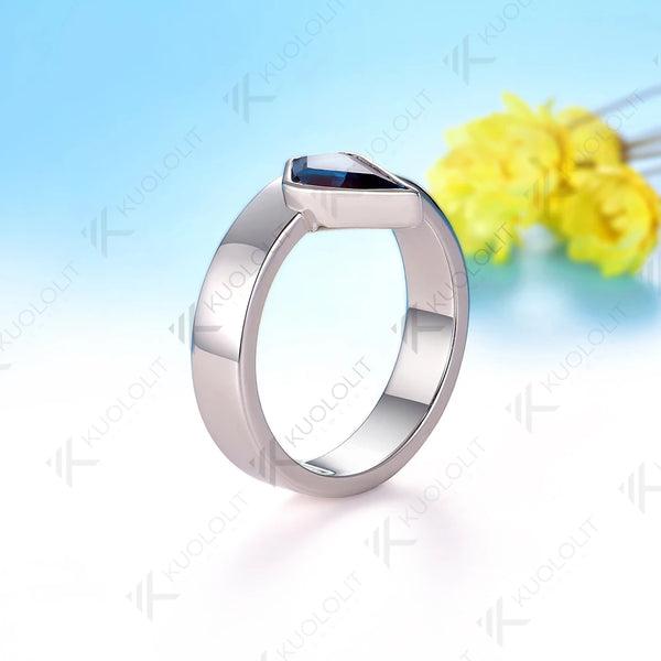 Kuololit 1.2CT Lab Grown Alexandrite Rings for Men Women Solid 18K 14K 10K585 White Gold  Kite Cut Bezel Set Bands for Christmas