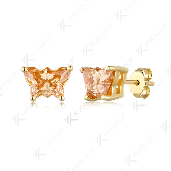 Kuololit 4CTW Butterfly Champagne Moissanite Clip Earring for Women Solid 14K 10K Yellow Gold Earring for Christmas Gift Party