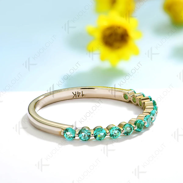 Kuololit 0.33CTW Lab Grown Emerald Bubble Ring for Women Solid 14K 10K 585 Yellow Gold  Eternity Half Band for Christmas Gifts