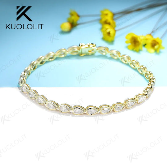 Kuololit 10.15CTW Moissanite Bracelets for Women Men 14K 10K 585 Solid Gold 925 Silver Pear Cut for Engagement Classic Christmas