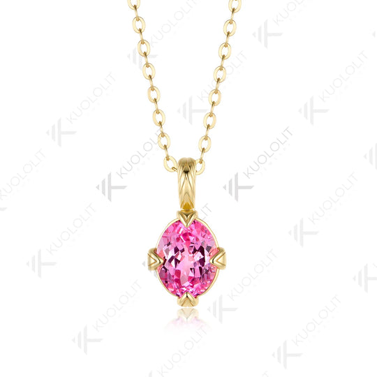Kuololit 2CT Lab Pink Sapphire or Moissanite Set Necklace for Women Solid 14K 10K 585 Yellow Gold Necklace for Christmas Gifts Party