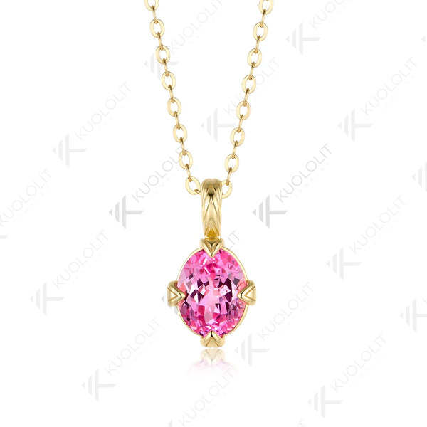 Kuololit 2CT Lab Pink Sapphire or Moissanite Set Necklace for Women Solid 14K 10K 585 Yellow Gold Necklace for Christmas Gifts Party