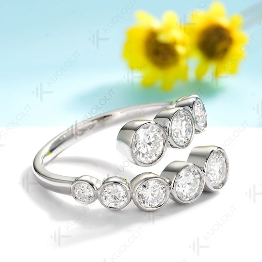 Kuololit 2.2CTW Lab Grown Diamonds Ring for Women Men Solid 14K 10K 585 White Gold Bezel Set Wedding Band for Christmas Gifts