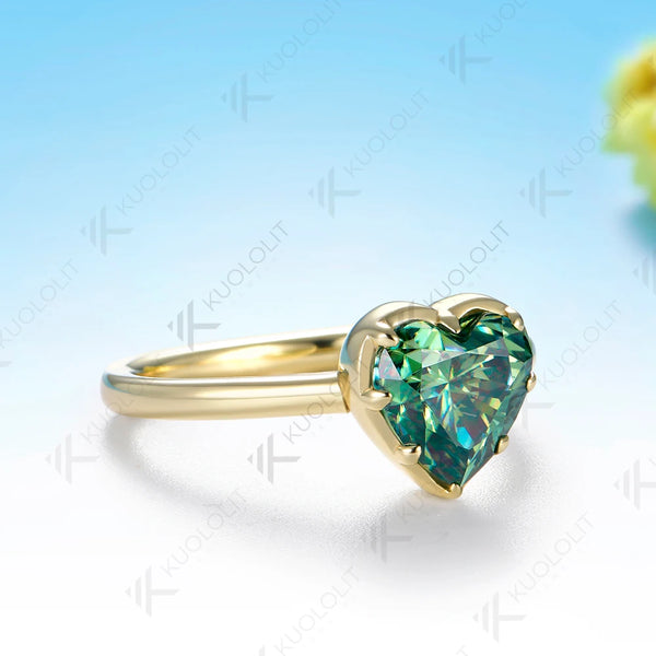Kuololit 2CT Heart Cut Moissanite  Ring for Women Solid 14K 10K 585 Yellow Gold Heart Cut Ring for Engagement Christmas Gifts