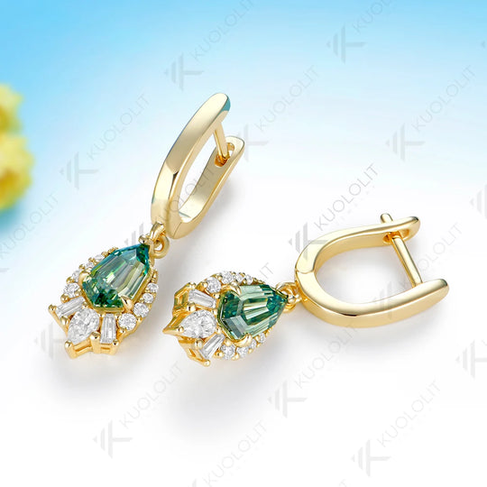 Kuololit 4CTW Cyan Moissanite Clip Earrings for Women Solid 14K 10K 585 Yellow Gold Oval Cut Clip Earrings for Christmas Gifts