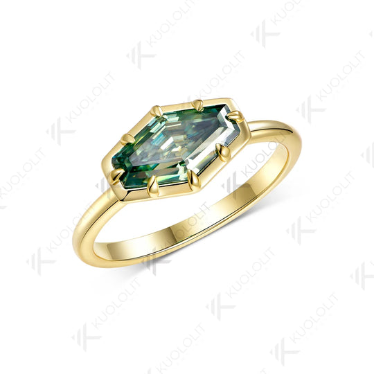 Kuololit 2CT Hexagon Cyan Moissanite Ring for Women Solid 14K 10K 585 Yellow Gold for Engagement Ring for Christmas Gifts Party