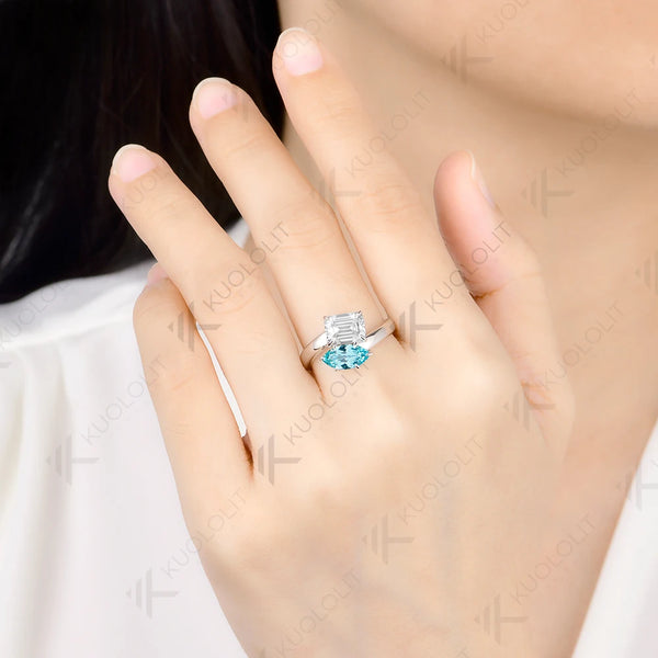 Kuololit 6CTW Paraiba Moissanite Custom Earrings for Women Solid 14K 10K585 Yellow Gold Hoop Earrings for Christmas Gifts Party