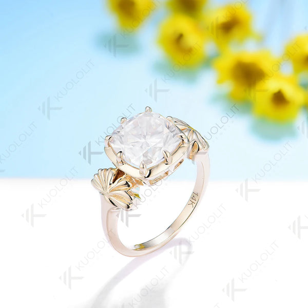 Kuololit 3.5ct Cushion Moissanite Ring for Women 585 14K 10K Yellow Gold Cushion Solitaire Halo Ring for Engagement Christmas