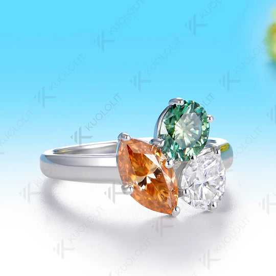 Kuololit 2.4CTW Champagne Cyan Moissanite Custom Ring for Women Men Solid 14K 10K Yellow Gold for Christmas Anniversary Gifts