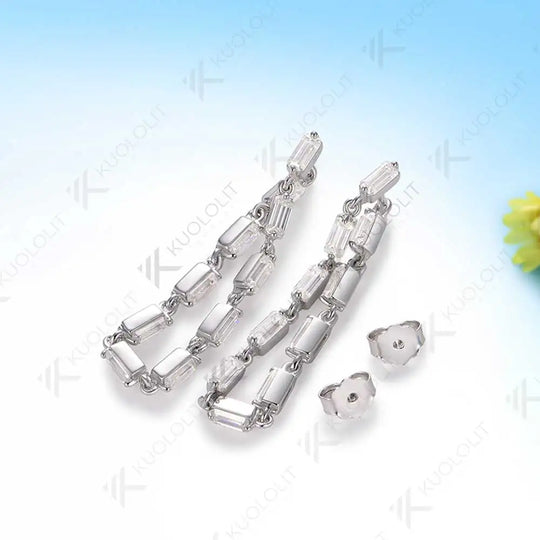 Kuololit 2CTW Moisssanite Stub Earrings for Women Solid 18K 14K 10K 585 Yellow Gold Emerald Cut Clip Earring for Christmas Gifts