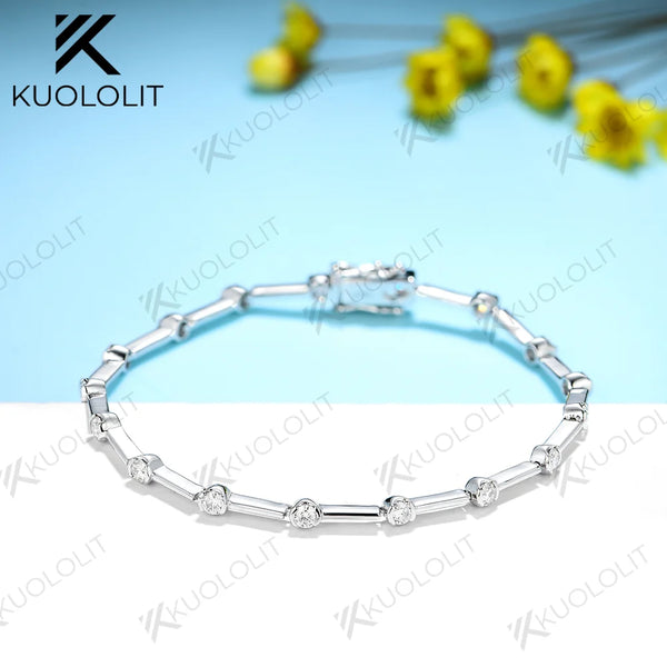 Kuololit 1.26CTW Moissanite Bracelets for Women Men 14K 10K 585 Solid Gold Silver Round Cut Tennis Engagement Classic Christmas