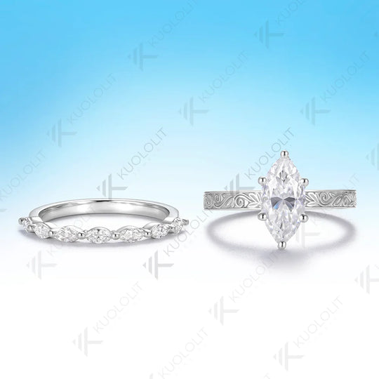 Kuololit 2CT Lab Grown Diamond Custom Set Ring for Women Solid 14K 10K 585 Yellow Gold Marquise for Christmas Wedding Engagement