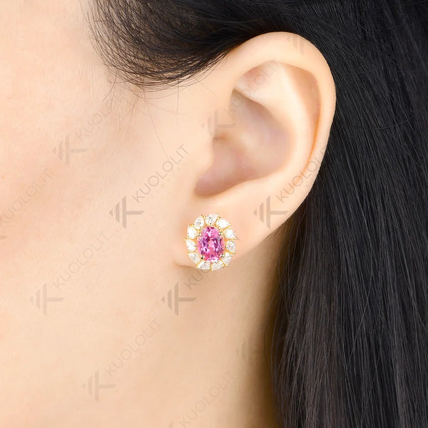Kuololit 3.6CTW Lab Pink Sapphire Custom Stud Earrings for Women Solid 14K 10K 585 Yellow Gold Pear Cut for Christmas Gift Party