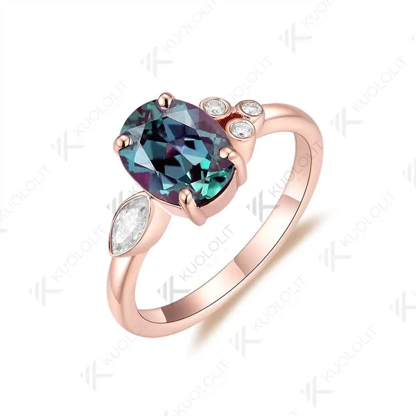 Kuololit 3CT Lab Grown Alexandrite with Moissanite Rings for Women Solid 18K 14K 10K 585 Yellow Gold Ring for Christmas Gifts