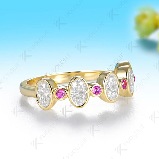 Kuololit Lab Grown Pink Sapphire Moissanite Custom Ring for Women Solid 14K 10K 585 Yellow Gold for Christmas Gift Engagement