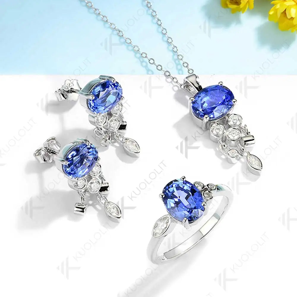 Kuololit 3.7ctw Lab Grown Blue Sapphire Wiht Moissanite  Stud Earrings for Women Solid 14K 10K 585 Gold  Earrings for Christmas