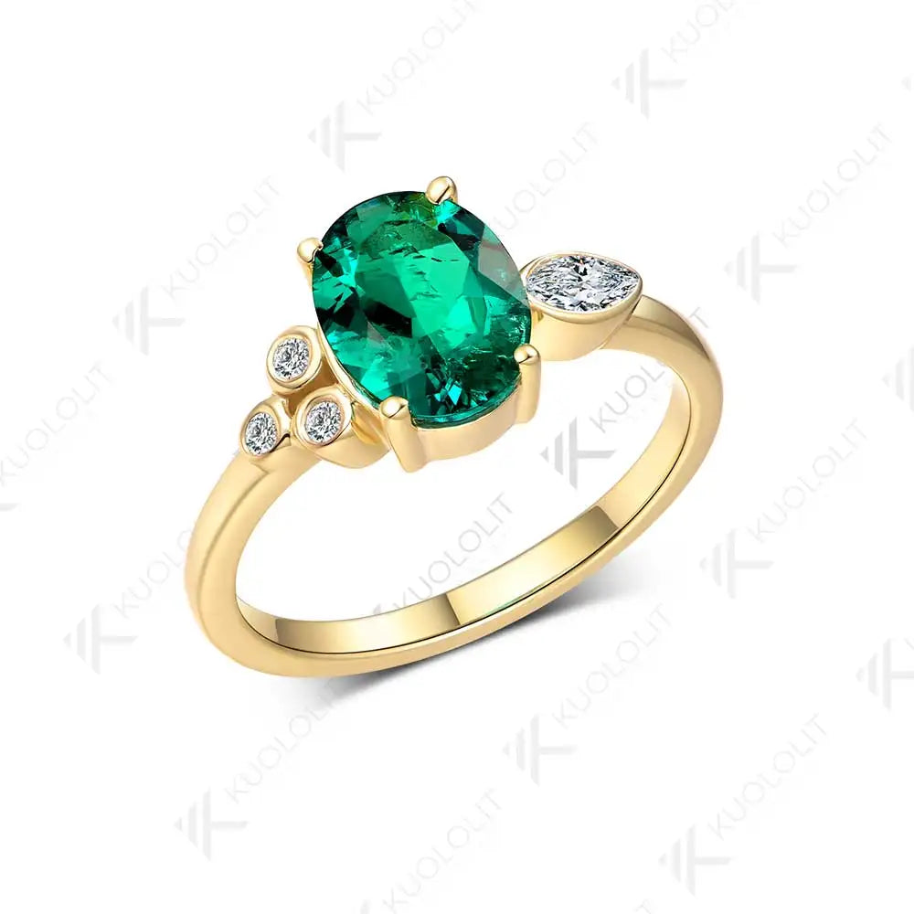 Kuololit 3ct Lab Grown Emerald with Moissanite Ring for Women Solid 18K 14K 10K 585 Yellow Gold Ring for Anniversary Christmas