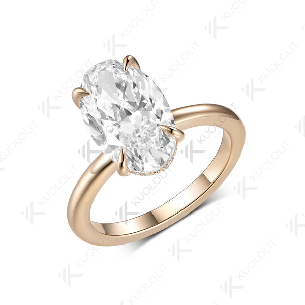 Kuololit 5CT Oval Cut Moissanite Custom Ring for Women Solid 14K 10K Yellow Gold Ring for Anniversary Christmas Gifts Party
