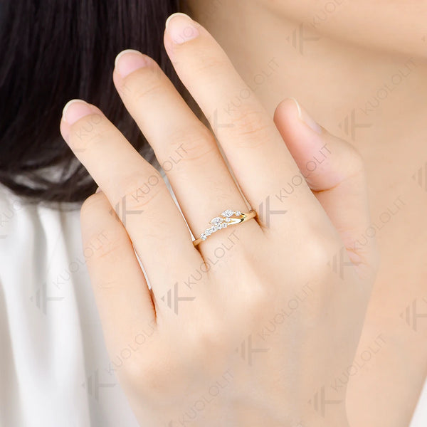 Kuololit  0.28CTW Lab Diamond Marquise Ring for Women Solid 14K Yellow Gold Eternity Wedding Band Ring for Engagement Christmas