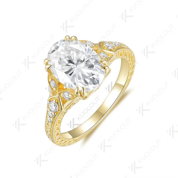 Kuololit 2.5ct Oval Cut Moissanite Engagement Ring for Women Solid 18K 14K 10K 585 Yellow Gold Prong Ring for Christmas Gifts