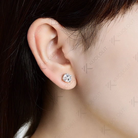 Kuololit 2CTW Rose Cut Moissanite Stud Earrings for Men 585 14k 10k Yellow Gold Stud Earrings for Christmas Gifts Anniversary