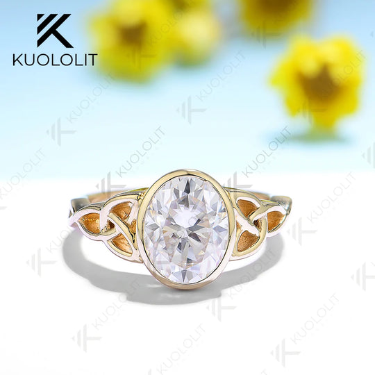 Kuololit IGI 2CT Lab Grown Diamonds Ring for Women Solid 14K 10K 585 Yellow Gold Oval Cut Diamond Engagement Ring for Christmas