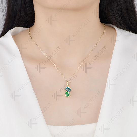 Kuololit 3.5CTW Mint Green Sapphire Paraiba Custom Necklace for Women Solid 585 14K 10K Yellow Gold Necklace for Christmas Gift