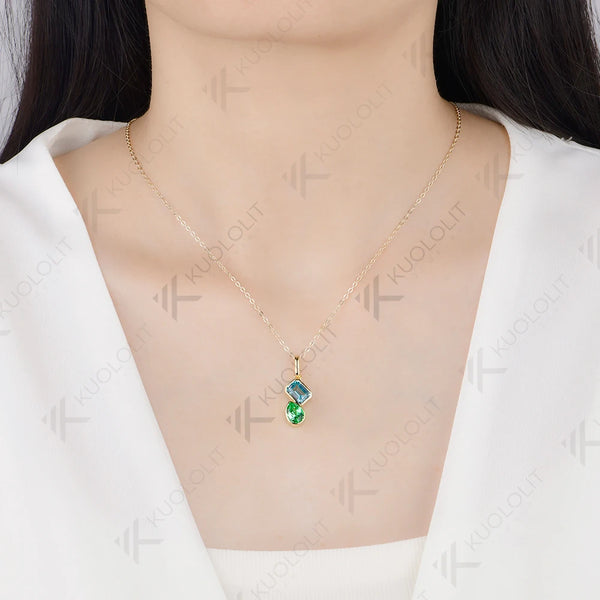 Kuololit 3.5CTW Mint Green Sapphire Paraiba Custom Necklace for Women Solid 585 14K 10K Yellow Gold Necklace for Christmas Gift