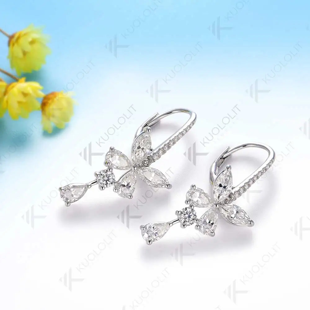 Kuololit Moissanite Hoop Earrings for Women Solid 14K 10K 585 Yellow Gold Marquise Cut Clip Earring for Christmas Gifts Luxury