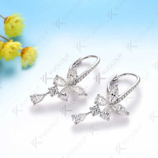 Kuololit Moissanite Hoop Earrings for Women Solid 14K 10K 585 Yellow Gold Marquise Cut Clip Earring for Christmas Gifts Luxury